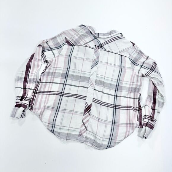Free people fall colors plaid oversized lightweight flannel button down shirt XS - Picture 4 of 10